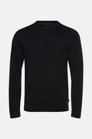 Zwarte rondehals trui van PREMIUM by JACK & JONES, in fijne getextureerde breiwerk en klassieke pasvorm.