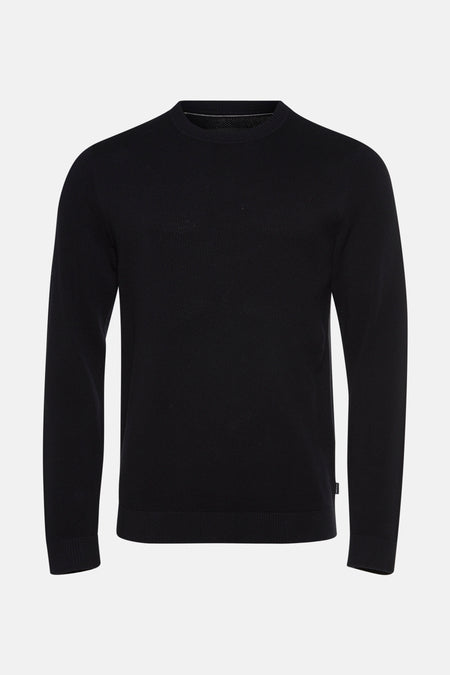Zwarte rondehals trui van PREMIUM by JACK & JONES, in fijne getextureerde breiwerk en klassieke pasvorm.