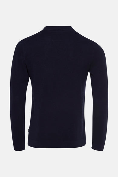 Pull à col rond bleu de PREMIUM by JACK & JONES, en maille fine texturée, vue arrière.
