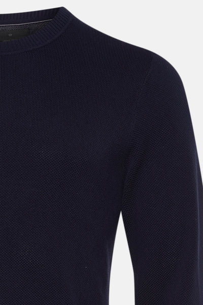 Pull à col rond bleu de PREMIUM by JACK & JONES, en maille texturée, avec manches longues.