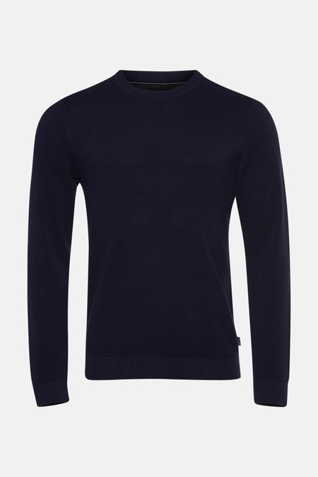 Ronde hals trui blauw van PREMIUM by JACK & JONES, met een subtiele gebreide textuur.