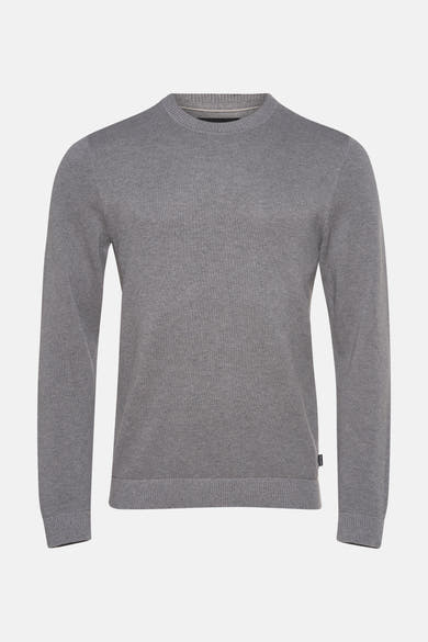 Grijze trui met ronde hals van PREMIUM by JACK & JONES, subtiele gebreide textuur.