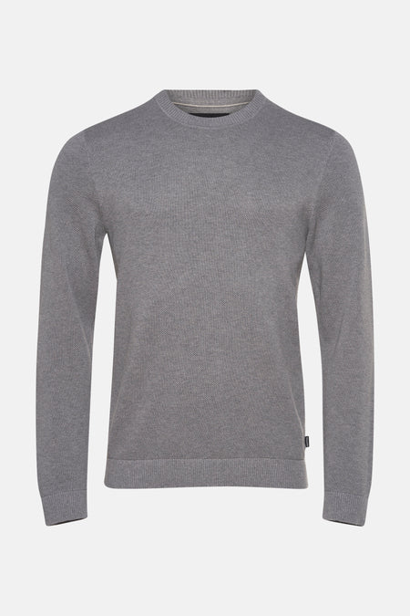 Grijze trui met ronde hals van PREMIUM by JACK & JONES, subtiele gebreide textuur.