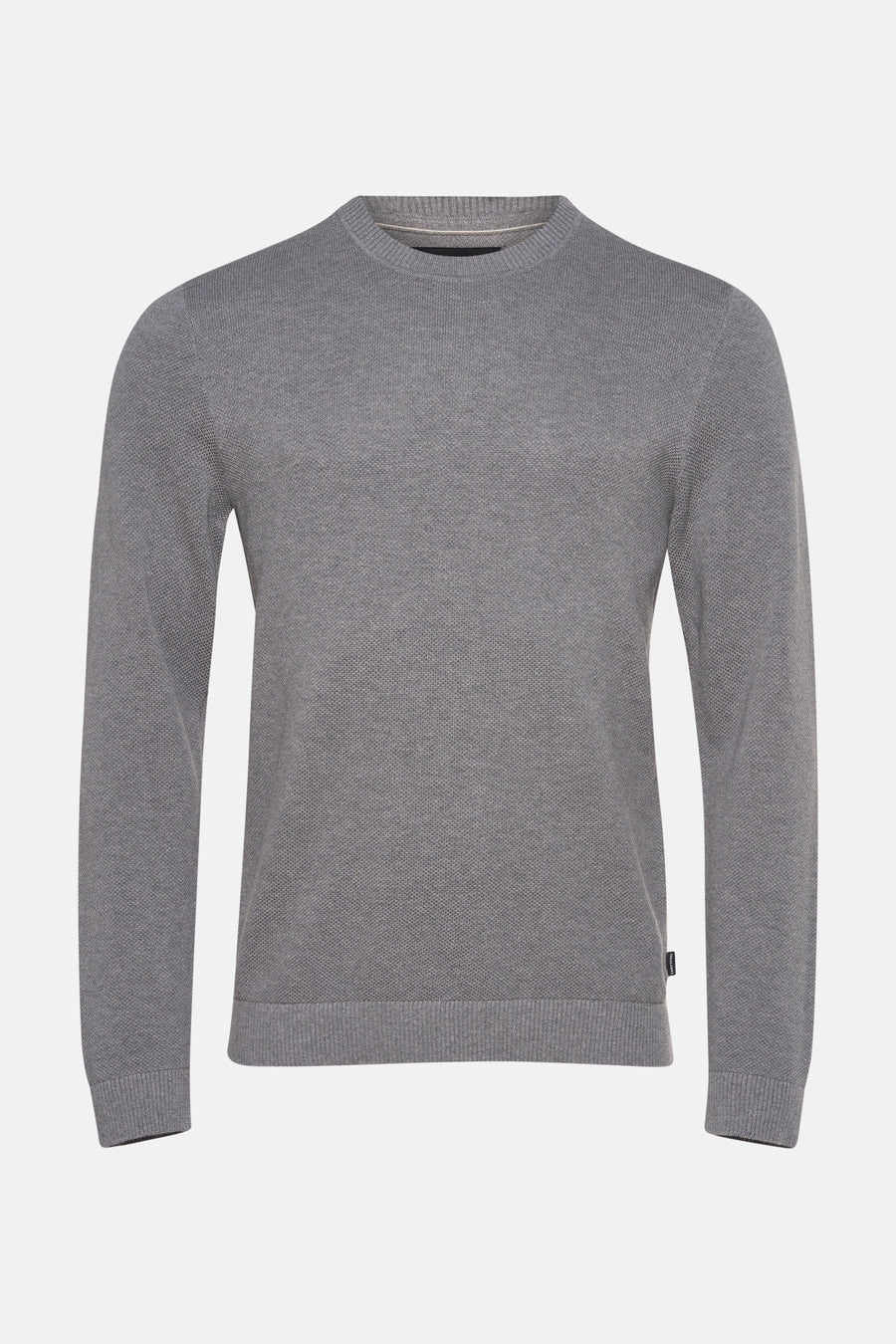 Grijze trui met ronde hals van PREMIUM by JACK & JONES, subtiele gebreide textuur.