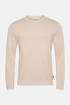 Beige ronde hals trui van PREMIUM by JACK & JONES, in een getextureerde breisel, detail op één mouw.