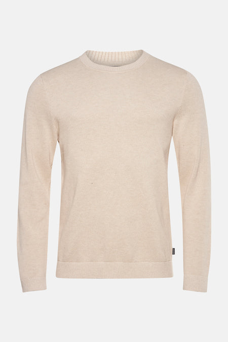 Beige ronde hals trui van PREMIUM by JACK & JONES, in een getextureerde breisel, detail op één mouw.