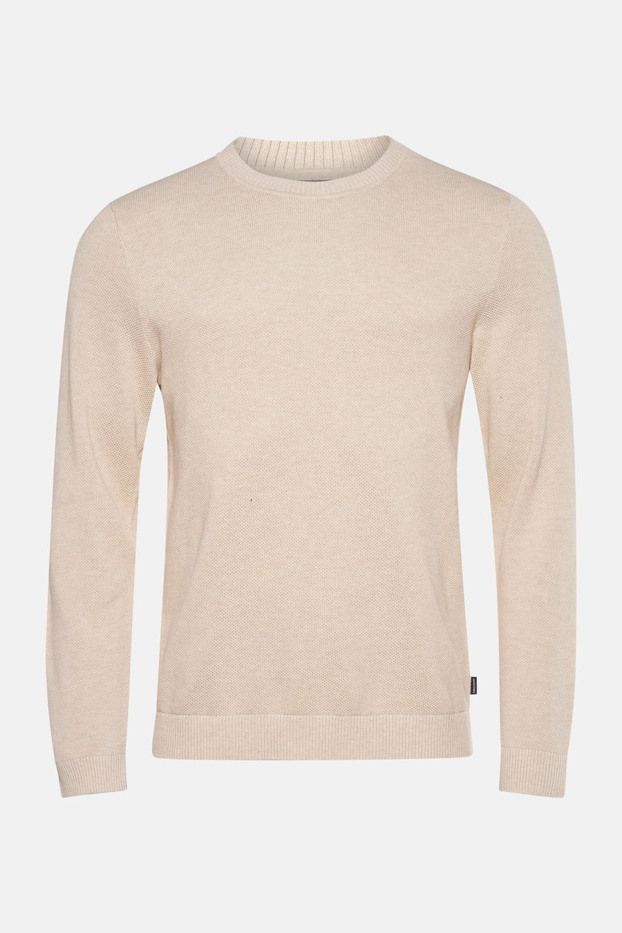 Beige ronde hals trui van PREMIUM by JACK & JONES, in een getextureerde breisel, detail op één mouw.