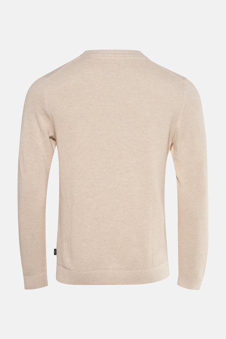 Pull à col rond beige de PREMIUM by JACK & JONES, avec une texture fine et des manches longues, en vue arrière.
