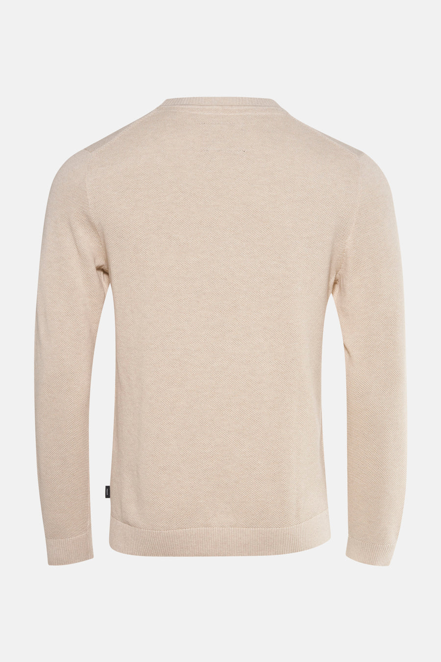 Pull à col rond beige de PREMIUM by JACK & JONES, avec une texture fine et des manches longues, en vue arrière.
