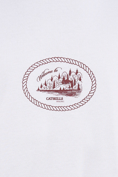 T-shirt à manches courtes blanc de Originals by Jack & Jones avec un motif ovale orné d'un paysage.