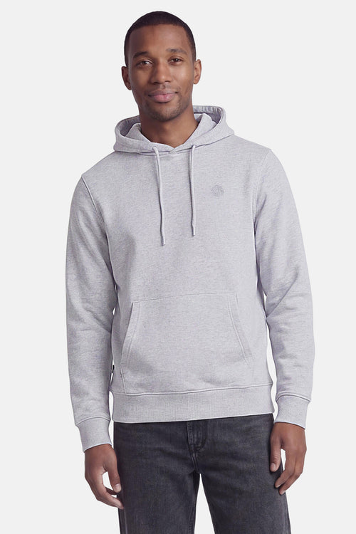Sweat à capuche gris chiné de PREMIUM by JACK & JONES avec un logo rond sur la poitrine, un cordon de serrage et une poche kangourou.