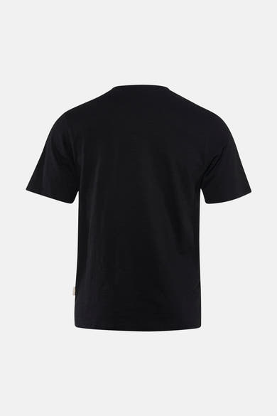 T-shirt noir à manches courtes de PREMIUM by JACK & JONES, vue de dos, avec col rond côtelé, tissu texturé et petite étiquette latérale.