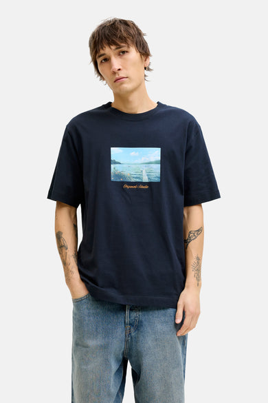 Blauw T-shirt met korte mouwen van Originals by Jack & Jones, met opdruk op de voorkant.