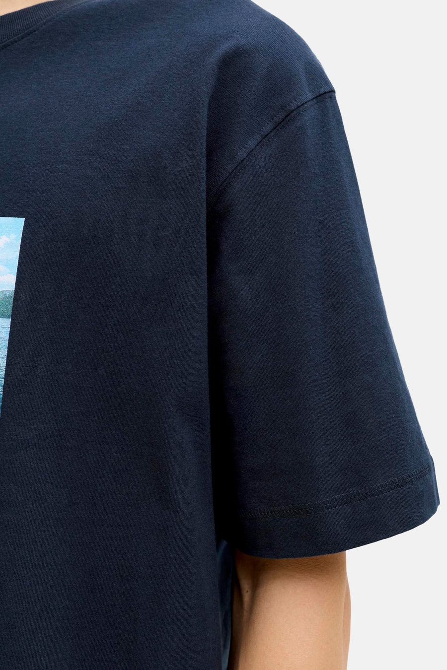 Blauw T-shirt met korte mouwen van ORIGINALS BY JACK & JONES met print en stikseldetail op de mouw.