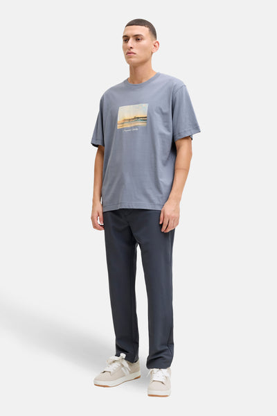 Grijs T-shirt met korte mouwen van Originals by Jack & Jones, met een landschapsprint op de voorkant.