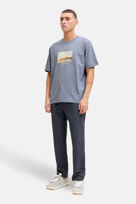 Grijs T-shirt met korte mouwen van Originals by Jack & Jones, met een landschapsprint op de voorkant.