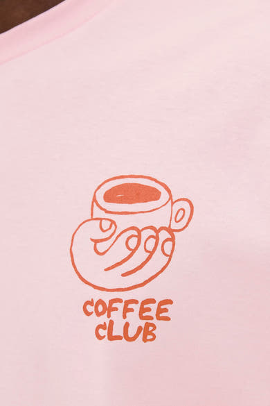 T-shirt met rose JackS BYS & JONES met met illustr van een tasse en de inscriptie « Coffee Club ».