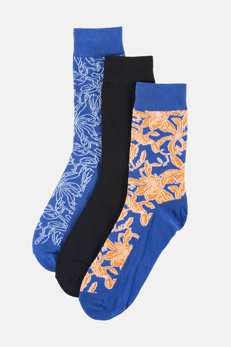Set van 3 paar blauwe sokken van JACK & JONES met een rijk katoengehalte en een wit abstract patroon.