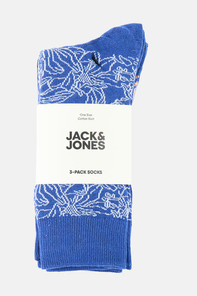 Lot de 3 paires de chaussettes bleues en maille riche en coton de JACK & JONES avec motif abstrait blanc.