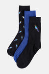 Set van drie paar zwarte sokken van katoenmix door ACCESSORIES BY JACK & JONES, met geborduurd kleurrijk patroon.