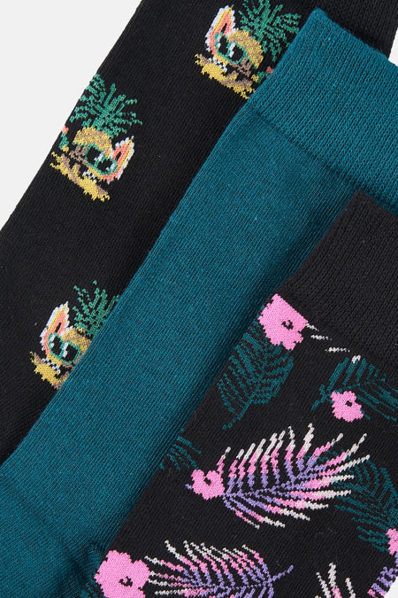 Pack de chaussettes multicolores de ACCESSORIES BY JACK & JONES avec motifs ananas et feuillages tropicaux.