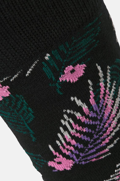 Zwarte gebreide sokken van ACCESSORIES BY JACK & JONES met meerkleurig roze, paars, groen en wit bloemenpatroon.