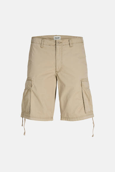 Short cargo beige de JACK & JONES, avec poches latérales et détails de cordon.