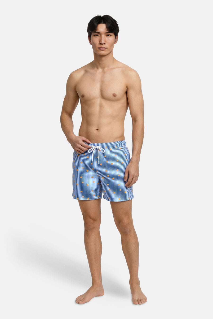 Blauwe gestreepte zwemshort van JACK & JONES JEANS INTELLIGENCE, met citroenprint.