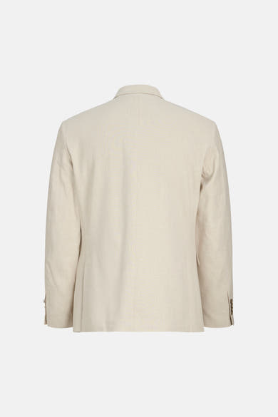 Ecru blazer van het merk PREMIUM by JACK & JONES, achtergezicht, in getextureerde stof met een centrale naad en knopen op de rechtermouw.