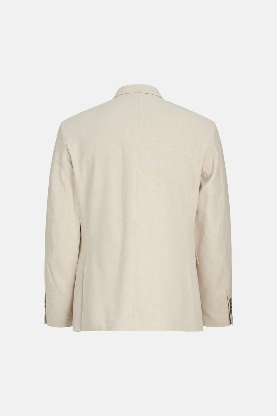 Ecru blazer van het merk PREMIUM by JACK & JONES, achtergezicht, in getextureerde stof met een centrale naad en knopen op de rechtermouw.