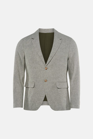 Blazer chiné vert clair de PREMIUM by JACK & JONES à deux boutons, revers crantés, poches à rabat et doublure olive.