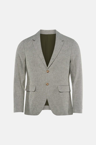 Blazer chiné vert clair de PREMIUM by JACK & JONES à deux boutons, revers crantés, poches à rabat et doublure olive.