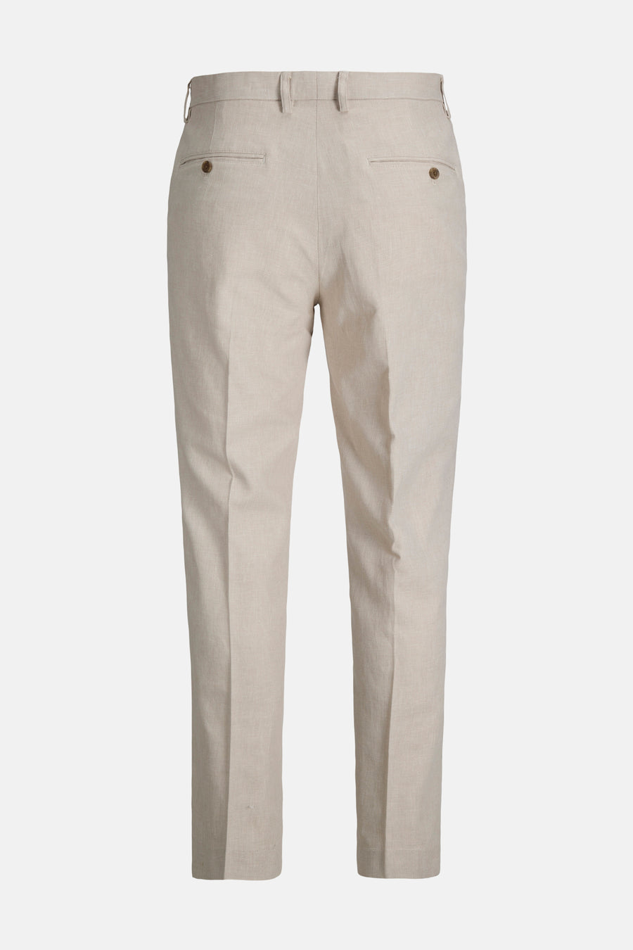 Crèmekleurige kostuumbroek van PREMIUM by JACK & JONES, met twee knoopzakken aan de achterkant en riemlussen.