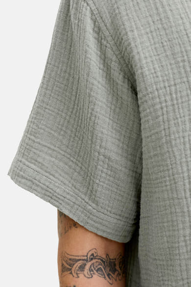 Lichtgroen overhemd met korte mouwen van ORIGINALS BY JACK & JONES, van geweven katoen met textuur.