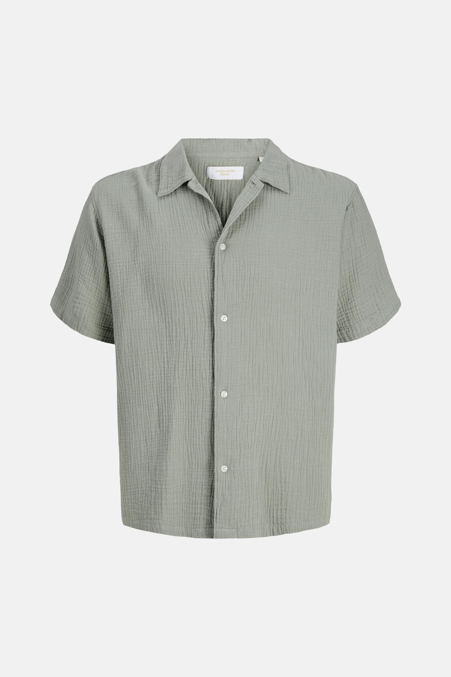 Groen katoenen wafeloverhemd van ORIGINALS BY JACK & JONES, met korte mouwen, rechte pasvorm, met witte knopen.