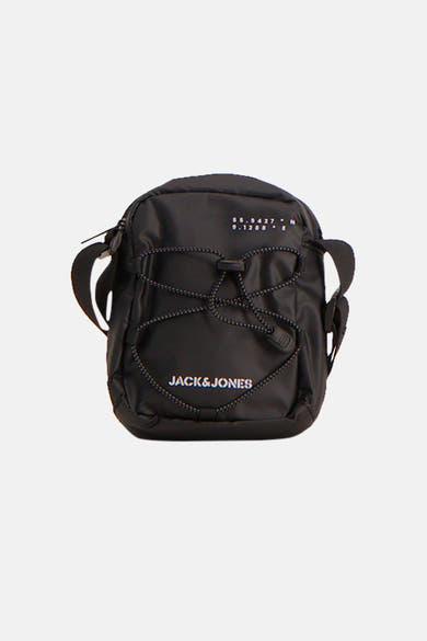 Sac à bandoulière noir de ACCESSORIES BY JACK & JONES, avec cordon décoratif à l'avant.