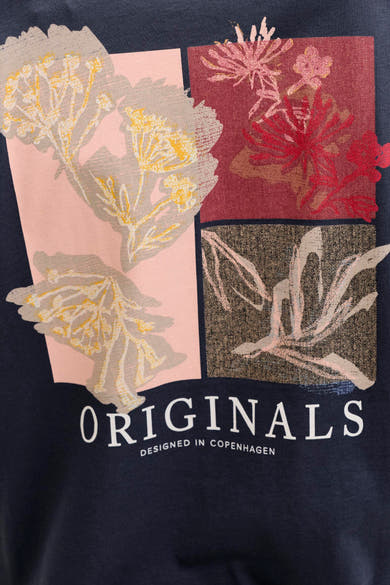 Blauw T-shirt met korte mouwen van ORIGINALS BY JACK & JONES met ingelijst bloemenpatroon.