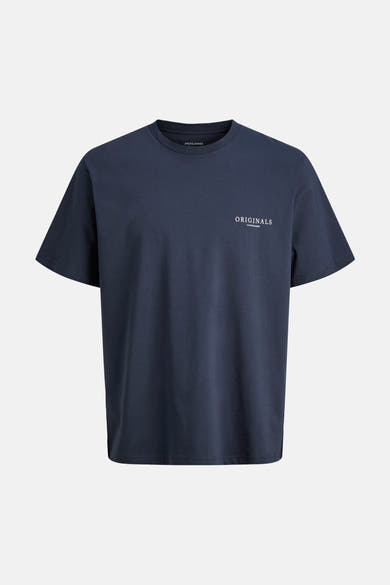 Blauw T-shirt met korte mouwen van ORIGINALS BY JACK & JONES, met een witte decoratieve print.