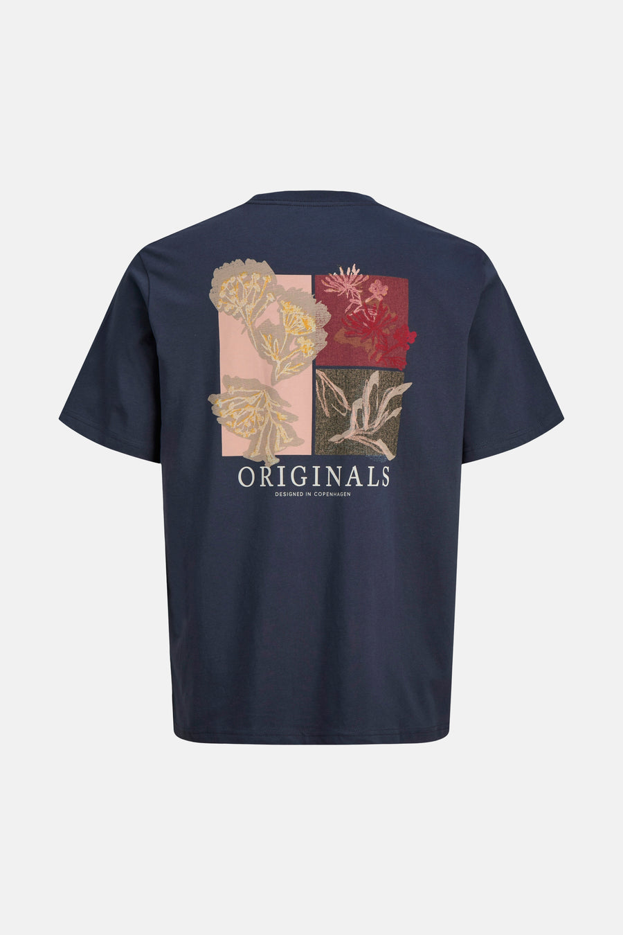 Blauw T-shirt met korte mouwen van ORIGINALS BY JACK & JONES met bloemenprint op de rug.