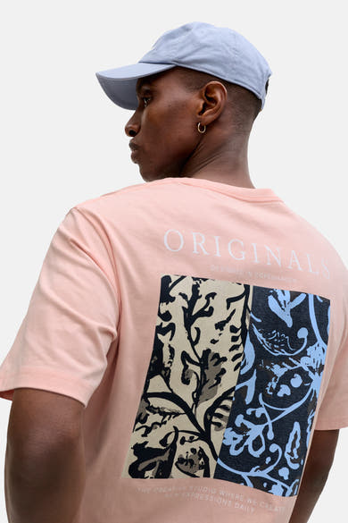 Oranje T-shirt met korte mouwen van ORIGINALS BY JACK & JONES, met vierkante grafische print op de rug.
