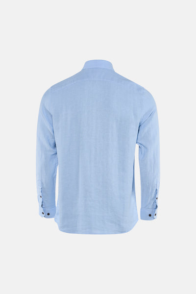 Blauw overhemd met lange mouwen van PREMIUM by JACK & JONES, met chevronstructuur, achterzijde.