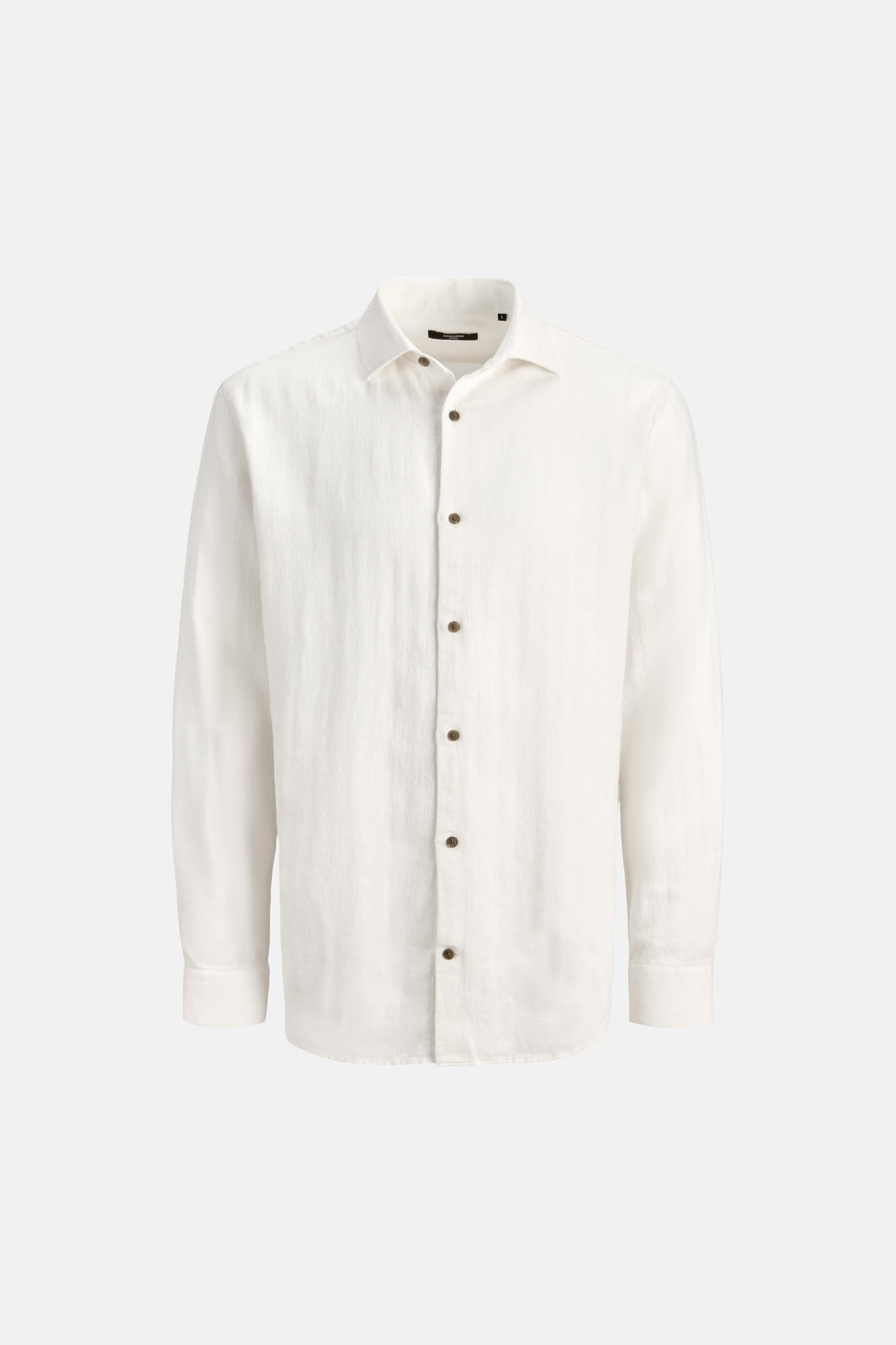 Chemise blanche texturée de PREMIUM by JACK & JONES à manches longues, col classique et boutons marron.