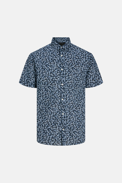 Chemise à manches courtes bleue de PREMIUM by JACK & JONES avec imprimé floral blanc.