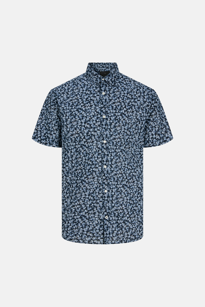 Chemise à manches courtes bleue de PREMIUM by JACK & JONES avec imprimé floral blanc.