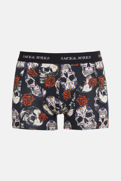 Multikleuren boxershort van ACCESSORIES BY JACK & JONES met schedel- en rozenpatroon.