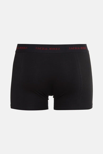 Boxer noir de ACCESSORIES BY JACK & JONES avec ceinture élastique apparente portant le nom de la marque en rouge.
