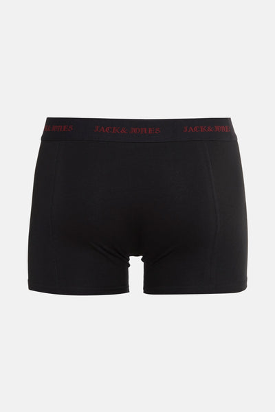 Boxer noir de ACCESSORIES BY JACK & JONES avec ceinture élastique apparente portant le nom de la marque en rouge.
