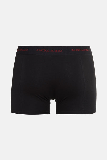 Boxer noir de ACCESSORIES BY JACK & JONES avec ceinture élastique apparente portant le nom de la marque en rouge.