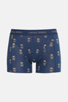 Blauwe boxer van ACCESSORIES BY JACK & JONES met herhaald decoratief schedelpatroon.