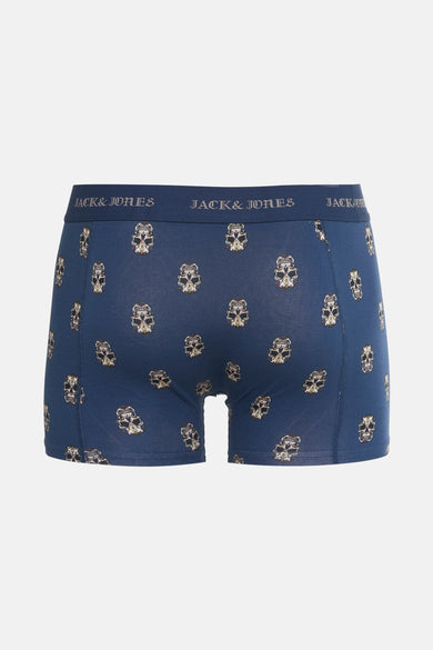 Boxer bleu de ACCESSORIES BY JACK & JONES avec motif de crânes décoratifs répété.